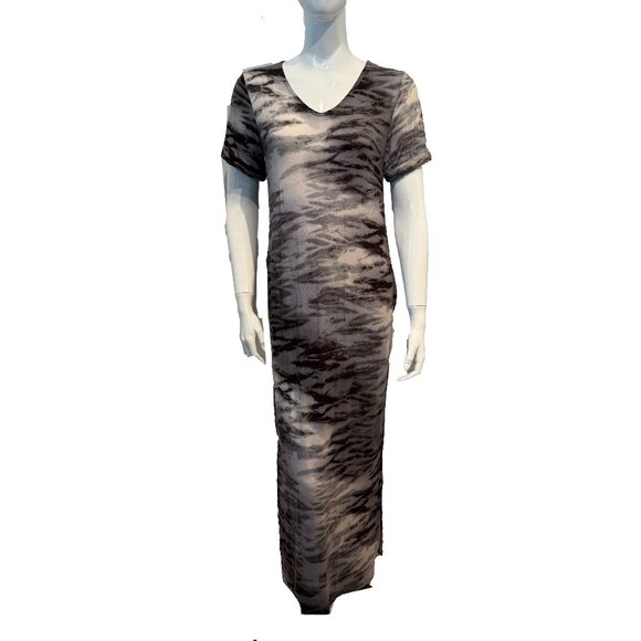NWOT Colleen Lopez Black Gray Maxi Dress XS Pencil Style Vented Sides Elegant - Picture 1 of 8